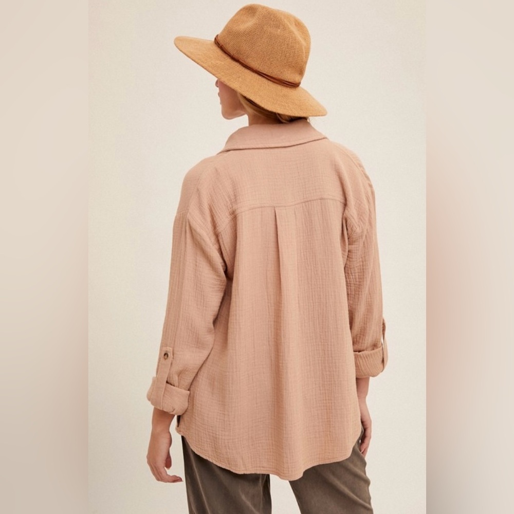 #H1 Crinkle Gauze Button Down Shirt 🤎 - Picture 4 of 4